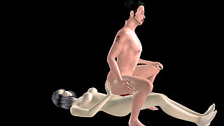 Animated 3D Porn - Asian Man Riding Strap on in Ass by Beautiful Girl