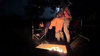 Rough Sex in a Public Park - Big Tits Exposed by the Fire!