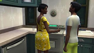 Ebony stepmom gives blowjob to black stepson