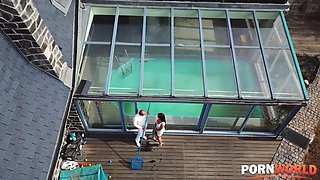 Stacked Upper-Class Strumpet Inna Innaki Gags on Pool Guy's Cock