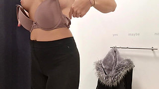 Open Curtain in the Fitting Room Public Flashing of Tits