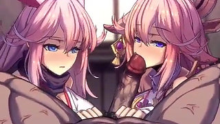 Yae Miko & Yae Sakura Blowjob
