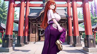 Red-Haired Miko! Deep V Kimono Soaked, Blooming from Serenity to Madness in the Vermilion Torii Corridor!