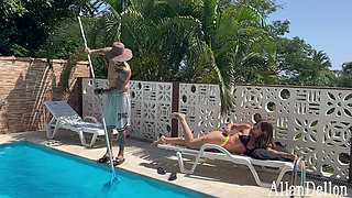 Lucky Pool Cleaner Did Well, by the Pool with Very Hot Famous Client