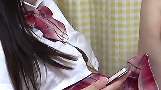 Under the Desk Camera, Girl with No Bra Short Student Uniform, Miniskirt, Micro Thong Panties in Japanese Girl's Apartment Room