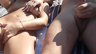 Stepdaughter with Stepfather Naked on the Beach Masturbation