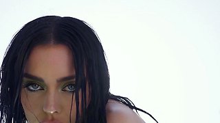 Big boobs curvy MILF strips in the pool