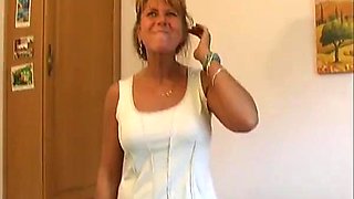 Her favorite sex toy makes this blonde MILF happy as she doesnt wait for her partner to arrive to enjoy