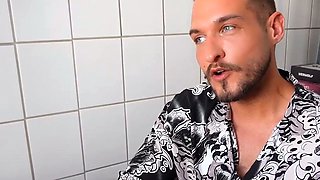 German brunette gives muddy oral in threesome