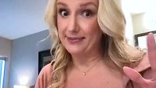 Blonde cumshot amateur MILF POV jerking in the kitchen