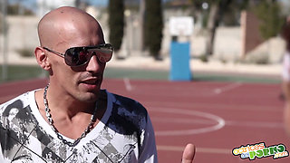 Smacking the basketball court