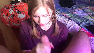 Younger Stepsister Sucks Big Cock and Gets Cum on Face