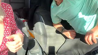 Blond in stocking shows gash in truck with beau