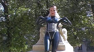 Latex slut solo anal masturbation