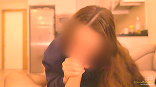 The girl next door tastes sperm from a huge cock without taking off her clothes