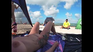 Nude Beach Voyeur: Blonde Wife Kandii Kiss Watches Men Jerk Off in Public POV