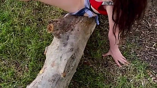 I Walk Without Panties in Nature. and I Jerk off My Excited Pussy by the Fire