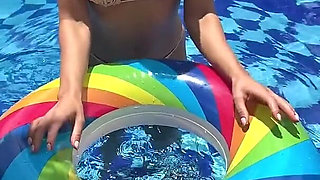 Ahegao, Spit, Outdoor Pussy & Tits Flashing in the Pool