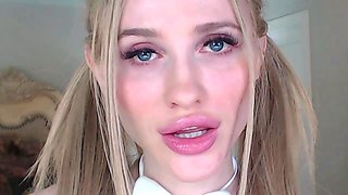 Horny busty blonde babe with big boobs