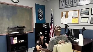 Cum thirsty female police officer sucks off big black cock