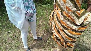 Outdoor Blowjob and Breast Licking with Tamil Aunty Threesome in Jungle