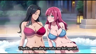 Stepmom and stepsister taking hot bath and pressing boobs