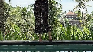 Teasing in See-thru Dress Outdoor at the Pool, Strip