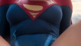 Brunette supergirl pussy fucked on beach and bedroom anal