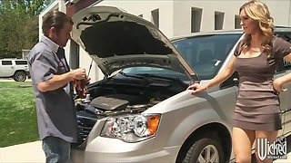 Stunning blonde British MILF Tanya Tate fucks her car mechanic