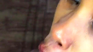 Sexy Ebony Babe Knows How to Handle That Cock. Perfect Saliva Blowjob, Backshots and Cum on Face