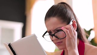 Busty brunette teen Serina Gomez fucked by her stepdad