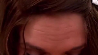 Brunette teen Casey Storm POV blowjob and cum swallow