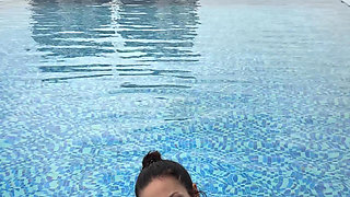 Bikini, Spit on Boobs, Ahegao, Butt Tease in a Public Pool