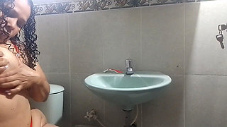 Hot MILF Masturbates in the Boss's Bathroom with Her Dildo and Moans with Pleasure