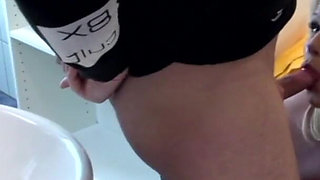 Lucky tattooed MILF fucked hard in the bathroom