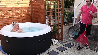 Fucked Bareback with the Gardener in the Pool!