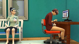 Asian step-mother catches her sonnie again fingering in his room watching a xxx video in front of the computer and she decided to help him by having sex with him