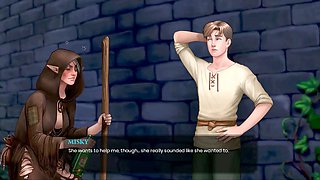 Romantic scene featuring MissKitty2K as a vet in an animated adventure