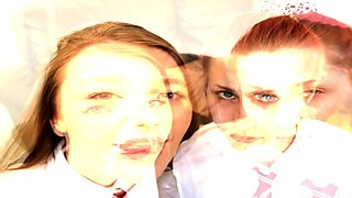 Sexy brunette teen threesomed