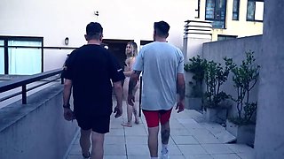 My neighbors (Blonde ass and Busty brunette) invite us to a WILD QUARTET