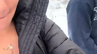Hot slut suck cock in the snow and anal ride it in the car l