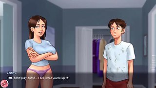 Summertime Saga #16: Stepmom Sees My Huge Cock and Wants to Suck It - Jazziuu Big Tits MILF