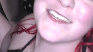 Redhead Babe with Small Tits Gets Her First Bukkake