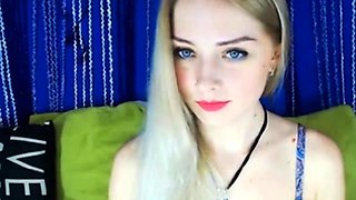 Blonde Babe in Stockings Toys Her Pussy on Webcam