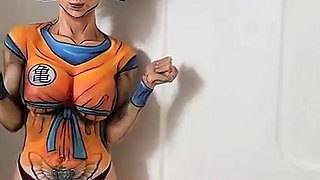 MILF cosplayer reveals fabulous big tits in the shower