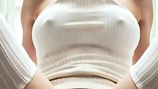 Blonde in turtleneck stockings creampied by window