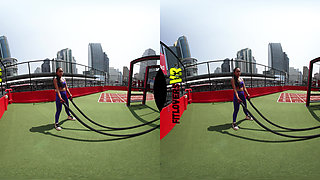 Athletic Asian with Big Tits: Outdoor Gym Fuck and Creampie