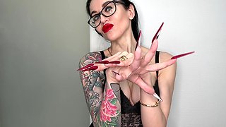 Red Long Nails, Sharp Stilettos, Long Fingers Sucking, Lace Lingerie on Me