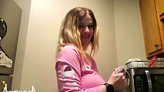 AMATEUR BIGTIT BLONDE TEEN MASTURBATES IN STALKINGS