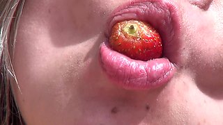 Swallowing Big and Provocative Strawberries!